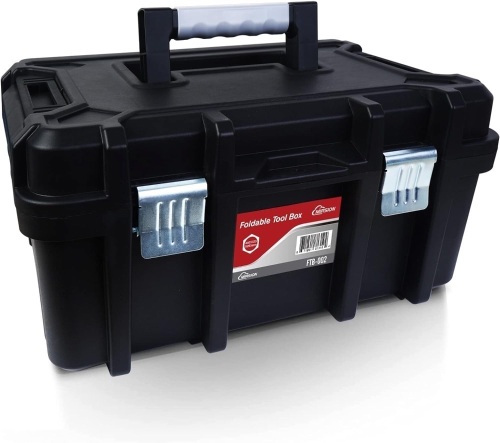 MIRSION 19-inch Portable Tool Box, Large Tool Box Organizer with Removable Tray, Multipurpose Stackable Tool Box for Household, Craftsman and Garage, Black - Lot 174