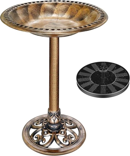 VIVOHOME Polyresin Antique Outdoor Golden Garden Bird Bath and Solar Powered Round Pond Fountain Combo Set  - Lot 182