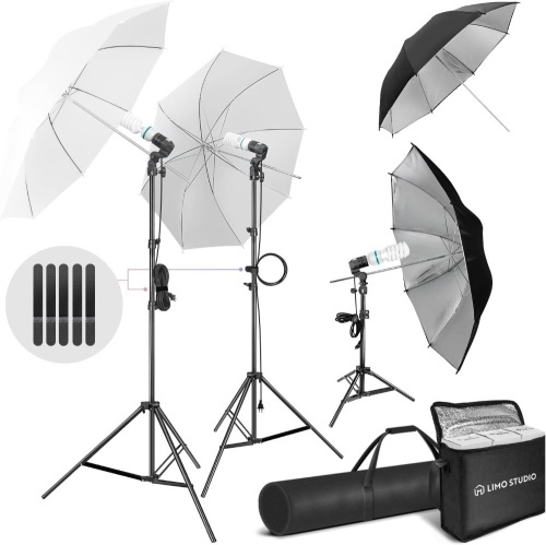 LimoStudio, 700W Output Lighting Series, LMS103, Soft Continuous Lighting Kit for White and Black Umbrella Reflector with Accessory and Carry Bag - Lot 352A