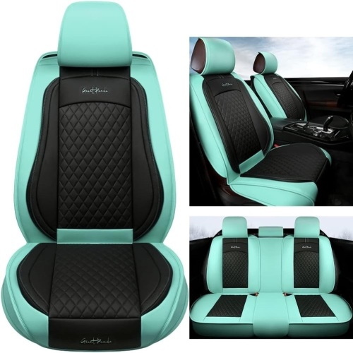 GIANT PANDA Full Set Car Seat Covers Luxury Faux Leatherette Seat Cushions Covers for 5-Seater Models, Fit Most Cars SUV Pick-up Trucks (Mint Blue) - Lot 376A