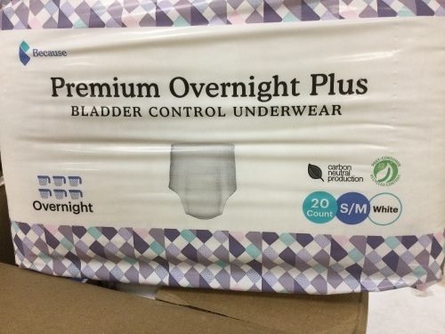 Premium overnight plus bladder control underwear s/m 20 count case of 4 - Lot 379A