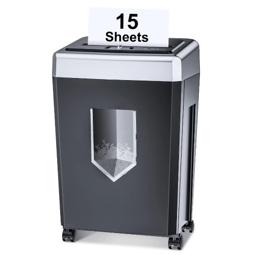 Bonsaii 15-Sheet Home Office Paper Shredder Cross-Cut 40-Minute Heavy Duty Shredder Shreds CDs/Credit Cards With 4 Casters (Upgrade BS-169B) - Lot 380A