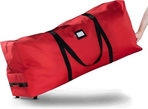 Zober Christmas Tree Storage Bag 9 Ft - Rolling Christmas Tree Storage Box - 600D Fabric, Durable Handles and Wheels - Large Christmas Tree Bag - Red - Lot 330