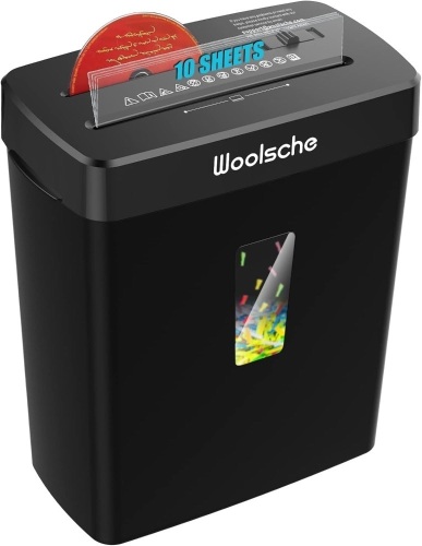 Woolsche Paper Shredder, 10-Sheet Cross Cut with 3.43-Gallon Basket, P-4 Security Level,3-Mode Design Shred CD and Credit Card, Durable&Fast with Jam Proof System for Home Office (ETL)  - Lot 114