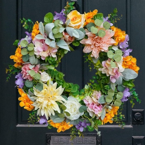 Spring Wreaths for Front Door, Soomeir Hydrangea Summer Wreath, All Seasons Year Round Flower Wreath, Holiday Decor for Christmas Home Outdoor Indoors - Lot 118
