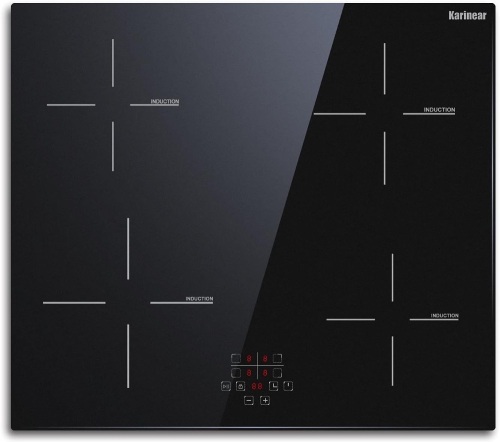Karinear 24 Inch Induction Cooktop 4 Burner Electric Cooktop, Drop-in Induction Burner with Timer and Child Lock, Pause Function, Vitro Ceramic Glass, 220-240V, 6400W, Hard Wired(No Plug)  - Lot 214