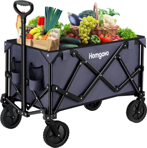 Homgava Collapsible Folding Wagon Cart,Outdoor Beach Wagon,Heavy Duty Garden Cart with All Terrain Wheels,Portable Large Capacity Utility Wagon for Camping Fishing Sports Shopping, Grey  - Lot 220