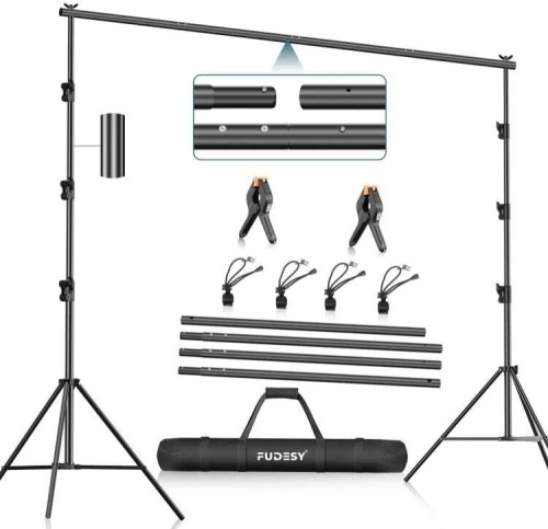 FUDESY Photo Video Studio 10 x 10Ft Heavy Duty Adjustable Backdrop Stand,Background Support System for Photography with Carry Bag,Two Pieces Spring Clamps  - Lot 223