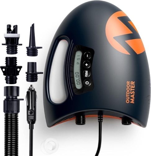 OutdoorMaster 20PSI High Pressure SUP Air Pump The Shark - Intelligent Dual Stage Inflation & Auto-Off Feature, Deflation Function, 12V DC Car Connector, for Inflatable Stand Up Paddle Boards, Boats  - Lot 231