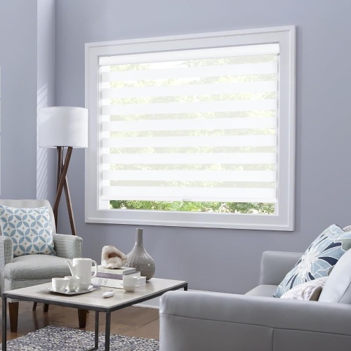 Tonature Cordless Zebra Blinds for Windows (70" W x 72" H, White) Dual Layer Fabric Roller Blinds, Room Darkening Light Filtering Shades Easy to Install, for Home, Office, Bathroom  - Lot 280