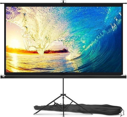 Projector Screen with Stand 84 inch - Indoor and Outdoor Projection Screen for Movie or Office Presentation - 16:9 HD Premium Wrinkle-Free Tripod Screen for Projector with Carry Bag and Tight Straps  - Lot 283