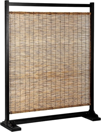 MyGift Large Semi Private Reed Single Panel Privacy Screen Room Divider with Classic Black Wood Frame  - Lot 285