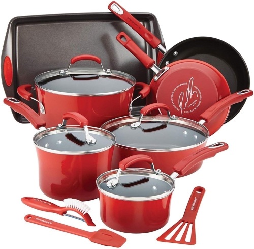 Rachael Ray Hard Enamel Nonstick Cookware Set, 14-pc - Red - Lot 300