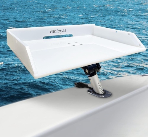 Vantegas Boat Cutting Board Bait Table Filet Board For Fish Cleaning Station White Fishing Fillet Table, In Single Rod Holder With Plier Storage and Knife Slot, Marine Accessories For Boats Grill  - Lot 306
