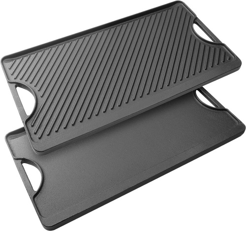 Puricon 20" Enameled Cast Iron Reversible Grill & Griddle, Large 2-in-1 Grill Pan Griddle Plate with Handles, Fits Two Burner and Gas Stove Top -Black  - Lot 307