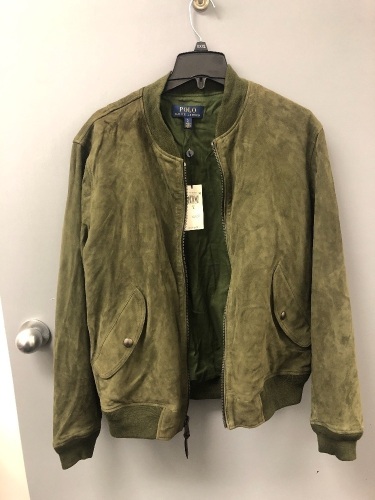 Polo Ralph Lauren Mens Suede Bomber Jacket, L, Appears New w/ Stain on Right Shoulder, Sold as is - Lot 725