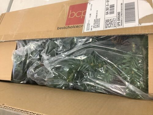 Pre-Lit Pre-Decorated Garland w/ PVC Branch Tips, 50 Lights - 9ft - Lot 6484