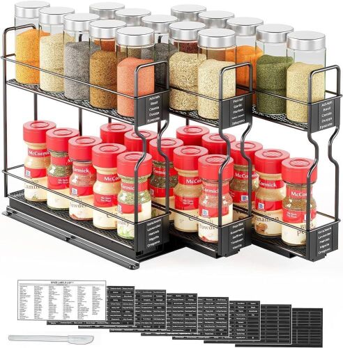 SpaceAid Pull Out Spice Rack Organizer for Cabinet, 7.7" W x10.75 D x10 H - Lot 214