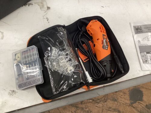 WEN 23114 1.4-Amp High-Powered Variable Speed Rotary Tool with Cutting Guide, LED Collar, 100+ Accessories, Carrying Case and Flex Shaft - Lot 716