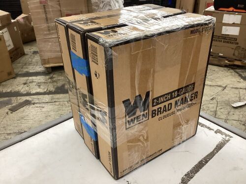 Lot of (3) WEN 61723K 18-Gauge 3/8-Inch to 2-Inch Brad Nailer with Carrying Case and 2000 Nails - Lot 628