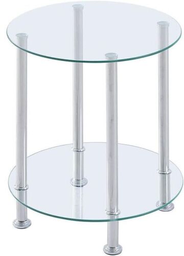 2 Tier End Table Chrome Finish with Glass Top - Lot 555