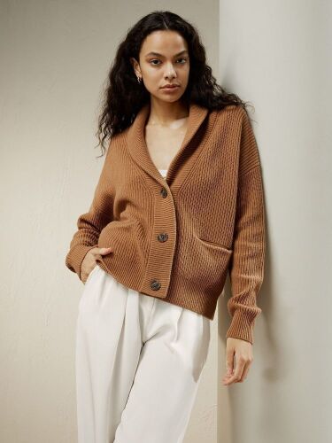 LilySilk Wool-Cashmere Blend Shawl Collar Cardigan, Small  - Lot 582