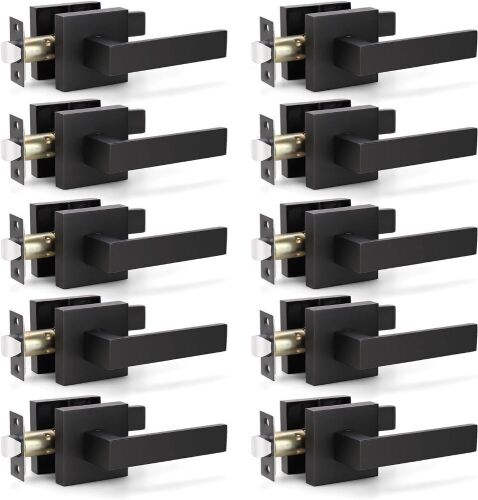 KNOBWELL 10 Pack Square Interior Passage Door Handle, Matte Black Finished, No Lock/Key - Lot 272