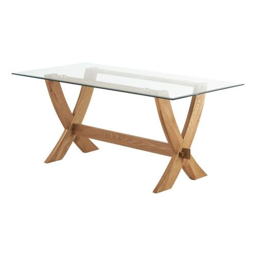 Reflection 6' x 3' Glass Top and Natural Solid Oak Crossed Leg Dining Table  - Lot 19