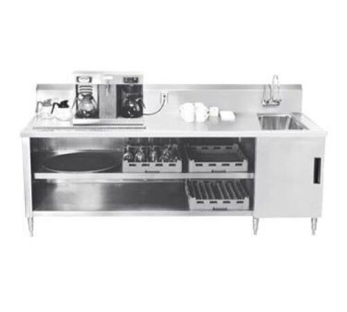 Advance Tabco 72" Stainless Steel Enclosed Base Beverage Table with Right Side Deep Sink 14" x 16" x 12", Urn Trough 5" x 36" with No Splash Drain Plate, 10" x 2" Backsplash, No Dripp Counter Top Edge - No Faucet - Lot 12