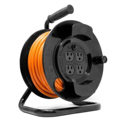 WEN PC5043R 50 ft. 14-Gauge Heavy-Duty SJTW Outdoor 14/3 Extension Cord Reel with NEMA 5-15R Light-Up Power Outlet - Lot 168