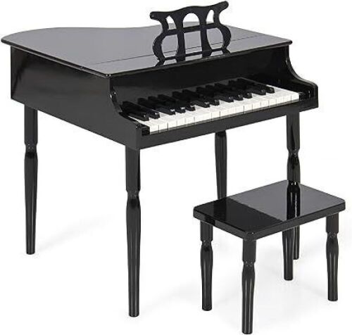Kids Mini Wooden Grand Piano w/ Lid, Bench, Music Rack, Song Book, Stickers  - Lot 184
