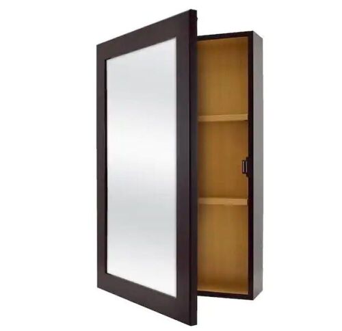 Glacier Bay 15.25 in. W x 26 in. H Rectangular Framed Surface-Mount Bathroom Medicine Cabinet with Mirror in Java  - Lot 142