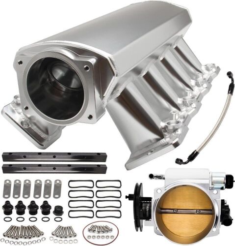 Top10 Racing Intake Manifold with Fuel Rail fit and Throttle Body 92mm Throttle Body Sheet Metal Fabricated EFI 15° Throttle Opening Compatible with Chevrolet Chevy GMC Pontiac LS LS1 LS2 LS6 Black  - Lot 34