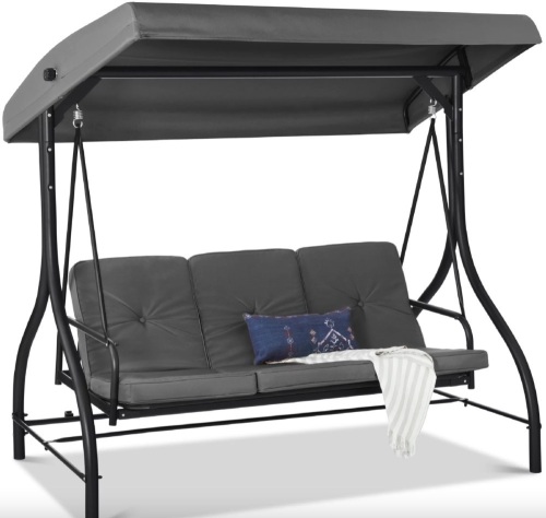 3-Seat Outdoor Canopy Swing Glider Furniture w/ Converting Flatbed Backrest - Lot 47
