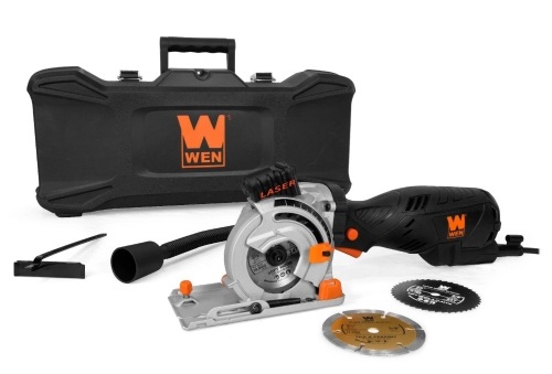 WEN 3620 5-Amp 3-1/2-Inch Plunge Cut Compact Circular Saw with Laser, Carrying Case, and Three Blades - Lot 307