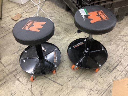 Lot of (2) WEN 73012T 300-Pound Capacity Pneumatic Rolling Mechanic Stools. Used Returns - Lot 124