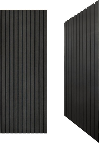 3D Slat Wood Wall Panels Acoustic Panels for Interior Wall Decor | Modern Black | Wall Wood Slat | Wood Wall Panels Decorative | 42.5” x 17” Each | Set of 2 Wood Panels for Walls  - Lot 51