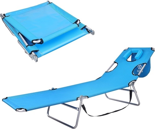 Elevon Foldable Lightweight Tanning Chaise Lounge Chair with Face and Arm Holes, Blue - Lot 80