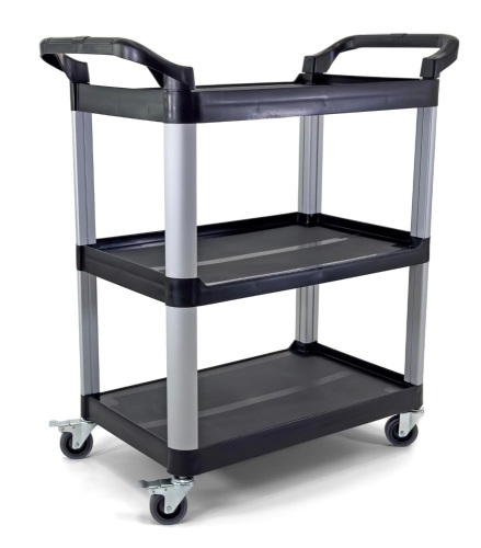 Commercial Heavy-Duty Utility Service Cart | 3 Shelf | | 450 Lbs Max Capacity | Rolling Utility Cart W 33" x H 37" x D 16" Black - Lot 89