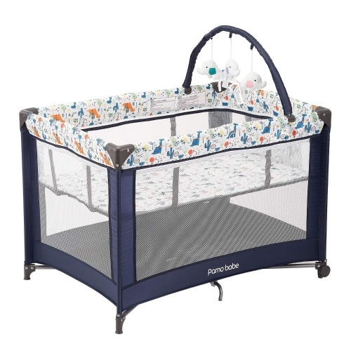 Pamo Babe Portable Playard,Sturdy Play Yard with Mattress and Toy bar with Soft Toys (Blue) - Lot 195