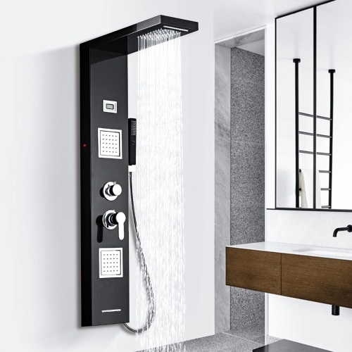 MORADO Shower Panel Tower System, 48 Inches LED Black Shower Panel, Shower Tower Panel System with 6 in 1 Water Massage System - Lot 196