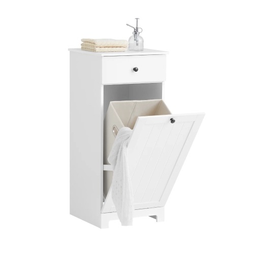 SoBuy White Bathroom Laundry Basket Bathroom Storage Cabinet Unit with Drawer,BZR21-W - Lot 217