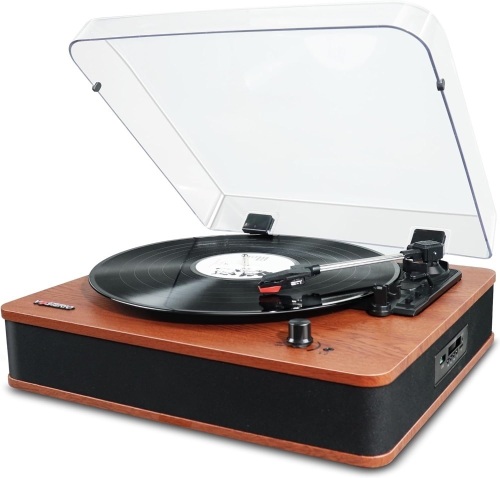 Vosterio Record Player Turntable with Speakers for Vinyl Records, Vintage Bluetooth Belt Drive LP Player with FM Radio, USB, TF Recording, Aux in & LED Display  - Lot 260
