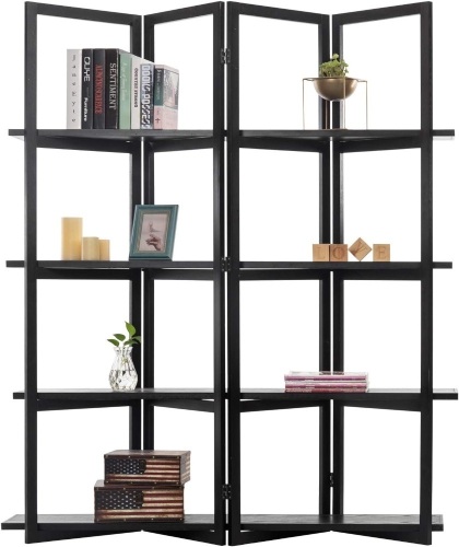 MyGift 4-Panel Open Bookcase Black Wood Room Divider with 4 Shelves - Lot 275