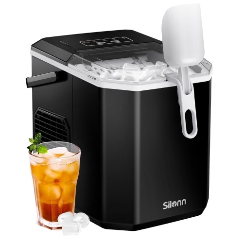 Silonn Ice Maker Countertop, Portable Ice Machine with Carry Handle, Self-Cleaning Ice Makers with Basket and Scoop, 9 Cubes in 6 Mins, 26 lbs per Day, Ideal for Home, Kitchen, Camping, RV  - Lot 288