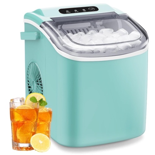 Ice Maker Machine Countertop, 26 lbs in 24 Hours, 9 Cubes Ready in 6 Mins, Self-Cleaning, Portable Ice Maker with Ice Scoop and Basket,Green - Lot 332