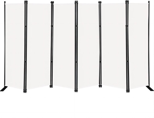 MAYOLIAH 6 Panel Folding Privacy Screen 9ft Wide, 6ft Tall Partition Room Divider Portable Office Walls Dividers Panel, White  - Lot 345