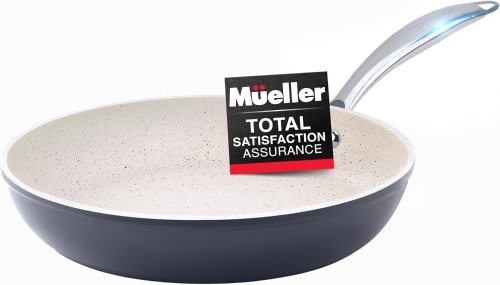Mueller 12-Inch Fry Pan, Heavy Duty Non-Stick German Stone Coating Cookware, Aluminum Body, Even Heat Distribution, No PFOA or APEO, EverCool Stainless Steel Handle, Grey - Lot 346