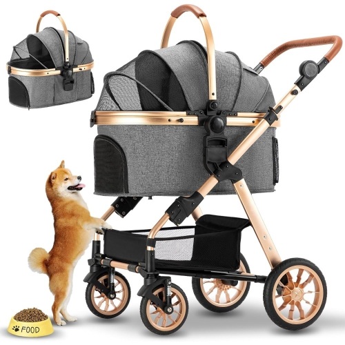 Ingborsa Pet Stroller, Dog Stroller for Medium Small Dog with Storage Basket Foldable Lightweight Dog Carrier Trolley.Basket can be Used Alone.（Gray） - Lot 348