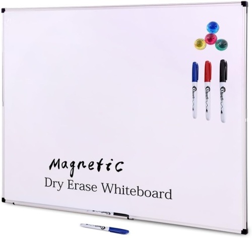 XBoard Magnetic Whiteboard 48 x 36 Dry Erase Board Set- Single-Sided White Board 4 x 3 with 3 Dry Erase Markers & 4 Push Pin Magnets Packed Single Box - Lot 370
